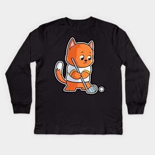 Cat Kitty Golf Player Golfer Golfing Funny Kids Boys graphic Kids Long Sleeve T-Shirt